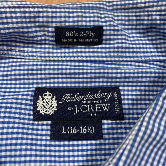 J. Crew Haberdashery 80s 2-Ply Blue Check Dress Shirt (Men’s L, 16-16.5) • EUC - Picture 2 of 6